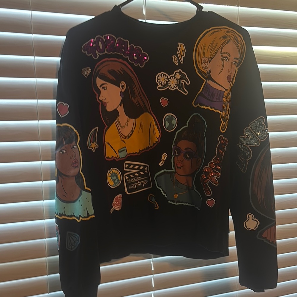 Black Graphic Long Sleeve Sweatshirt/ Sweater with Celestial Design